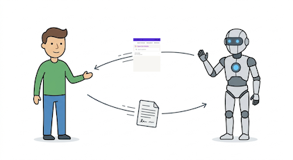 Two work loops side by side. Loop 1: the AI writes, I download, I run, I paste back. Loop 2: the AI changes, the repo builds, I install, I play, I say what to change.